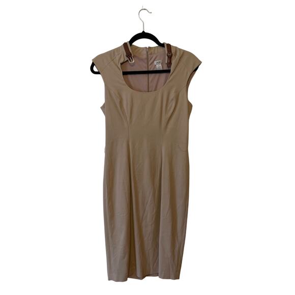 Cache 6 Corpcore bodycon midi dress tan brown buckle workwear cocktail party - Picture 1 of 7